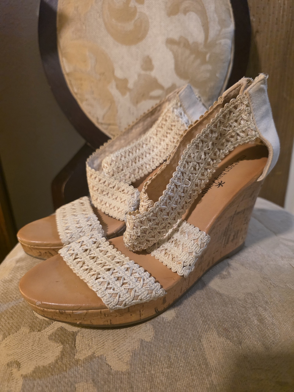 Montego Bay Club Cream Woven Espadrille Wedge Sandals